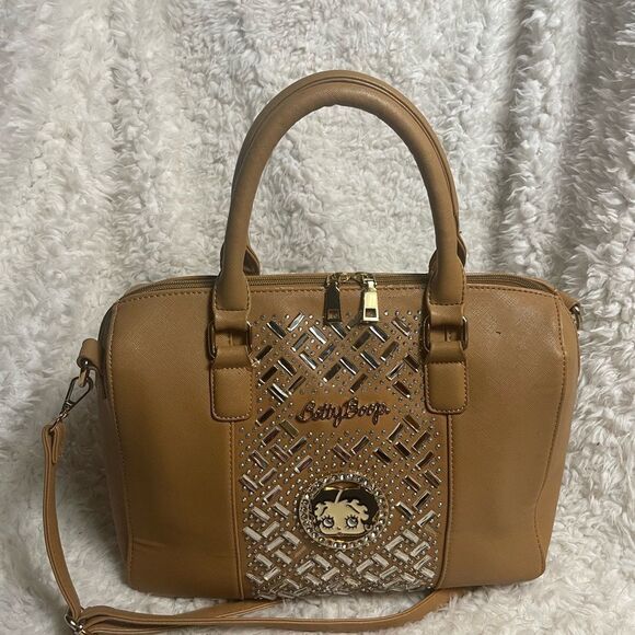 Betty Boop Tan Satchel with Quilted stones Detail and Gold tone Hardwares - Picture 6 of 16